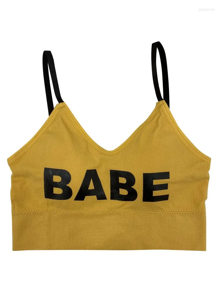 Camisetas sin mangas de verano para mujer, camisola, sujetador, Tops cortos acanalados, tubo básico de punto ajustado para mujer, letras impresas "BABE"