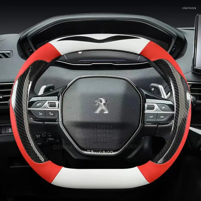 Steering Wheel Cover for Peugeot 208 2024 Carbon Fiber PU Leather Non slip Cute Interior Accessories