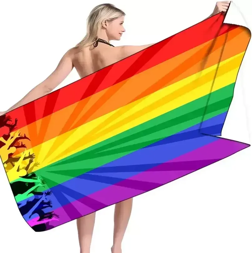 Drapeaux arc-en-ciel Gay Pride Serviette de plage LGBT Pride Parade Serviettes de bain Décor Pride Stuff pour Sports Travel Quick Dry 906