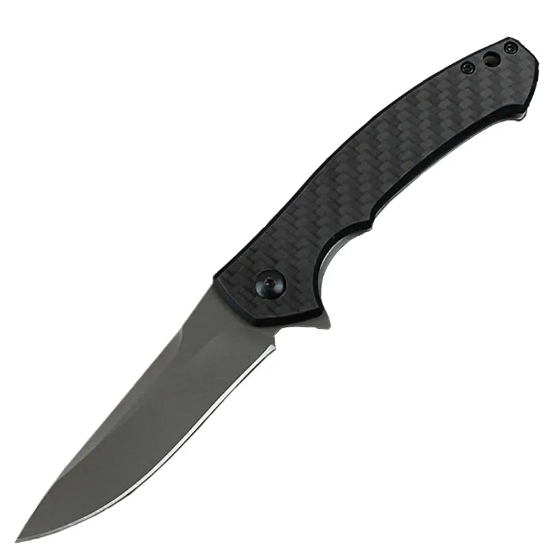 H9601 Faca dobr￡vel Flipper 440C Black Oxide Drop Point Blade Fiber de carbono com al￧a de a￧o inoxid￡vel Campo de camping externo EDC Pocket Knives