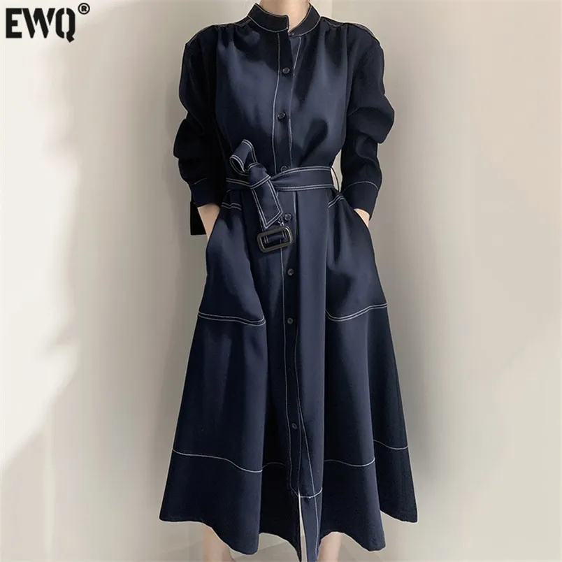 Trench-Coats Femme EWQ Automne Manches Longues Simple Trench-Coat Outwear À La Mode Dames Manteau Dames À La Mode Vêtements Femmes Coupe-Vent 220906