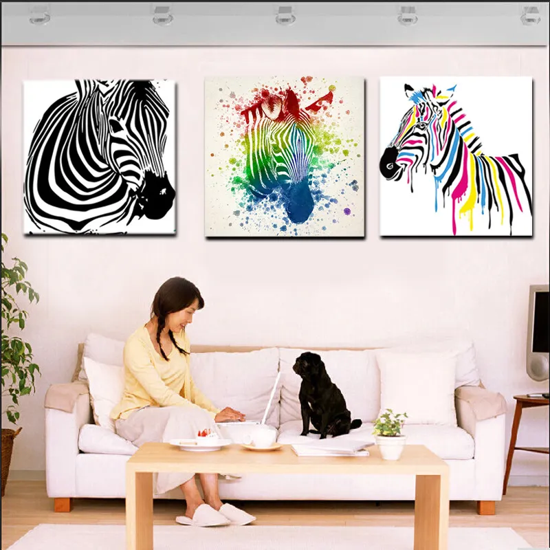 Peinture HD imprime abstrait zèbre coloré et noir aquarelle huile sur toile Art mur photo pour salon canapé Cuadros