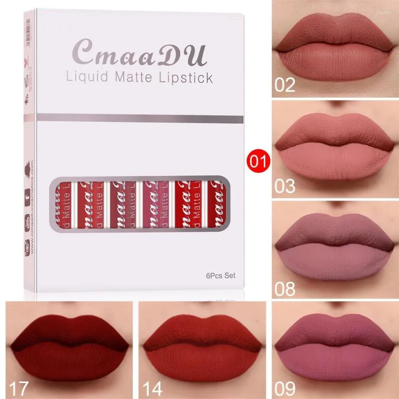 Lip Gloss 6Pcs/Set Matte Waterproof Sexy Velvety Liquid Lipstick Long Lasting Nonstick Cup Not Fade Glazed Makeup Tint