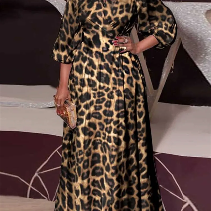 Abiti casual VONDA Summer Party Maxi Abiti per le donne Retro Leopard stampato Oversize Sundress Lantern Sleeve Bohemian Beach Long Robe 220906