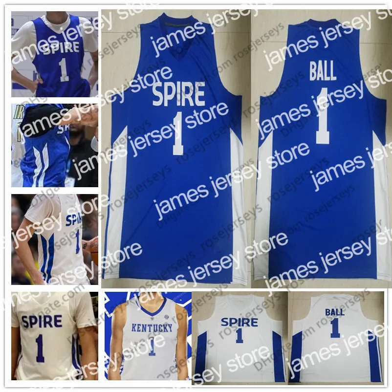 대학 농구는 Spire Institute #1 Lamelo Ball High School Basketball No Name Jersey White Royal Blue Kentucky Wildcats 남자 청소년 여성 어린이 스티치 S-4XL