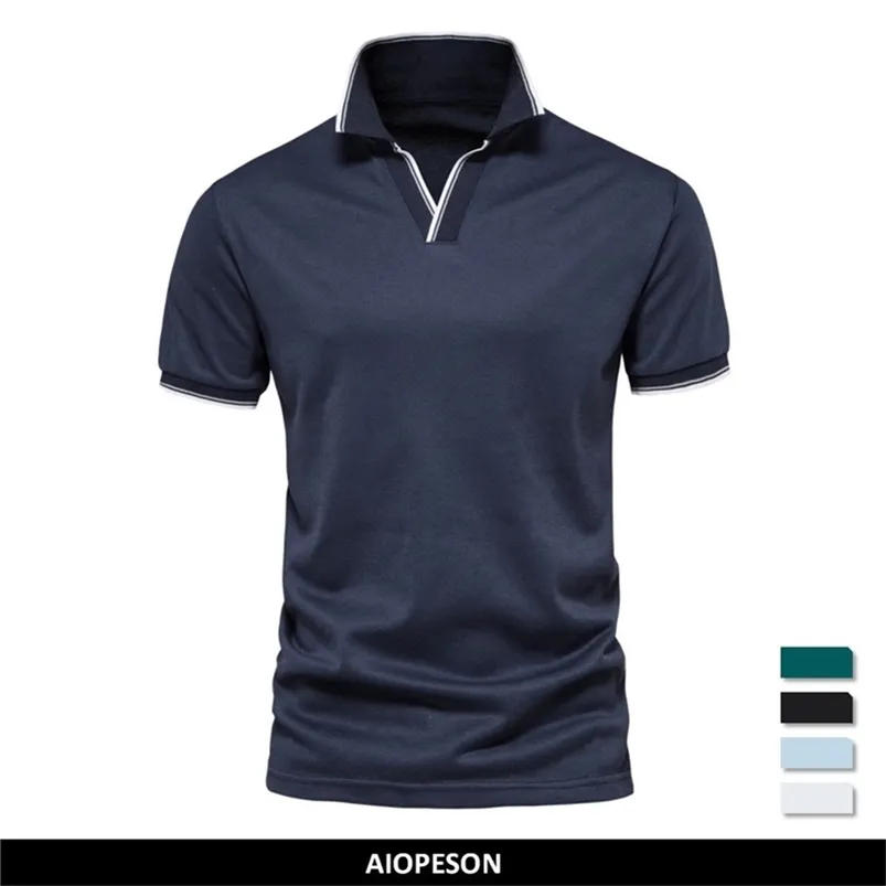 Mens Polos AIOPESON V Neck Polo Camisas para Homens Cor Sólida Manga Curta Clássico Mens Polos Verão Camisa Polo Homens Roupas 220905