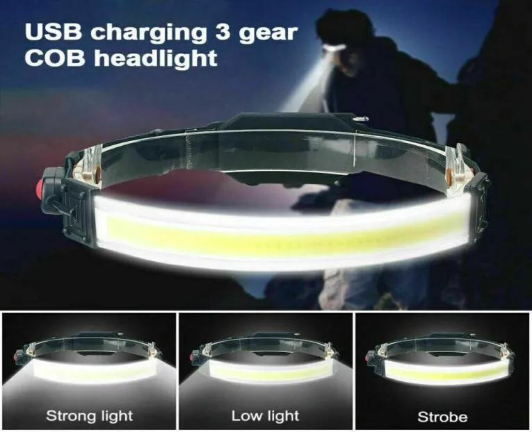 헤드 램프 D2 충전식 LED 헤드 라이트 라이트 라이트 밴드 토치 작업 라이트 바 야외 스포츠 캠핑 하이킹 램프