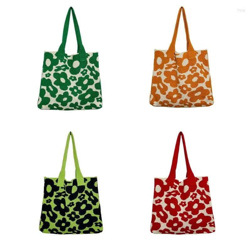 Cosmetic Bags Elegant Handbag Large Tote Bag Shoulder Flower Knitted For Daily Work