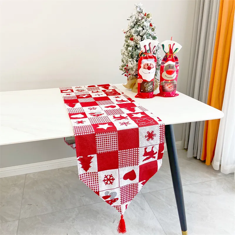 33*180 cm/13*71 inch Kerst Tafelloper Polyester Katoen Eettafels Bruiloft Sneeuw Man Elanden Bloemen Zacht Tafelkleed Decoratie Cadeau JY0692