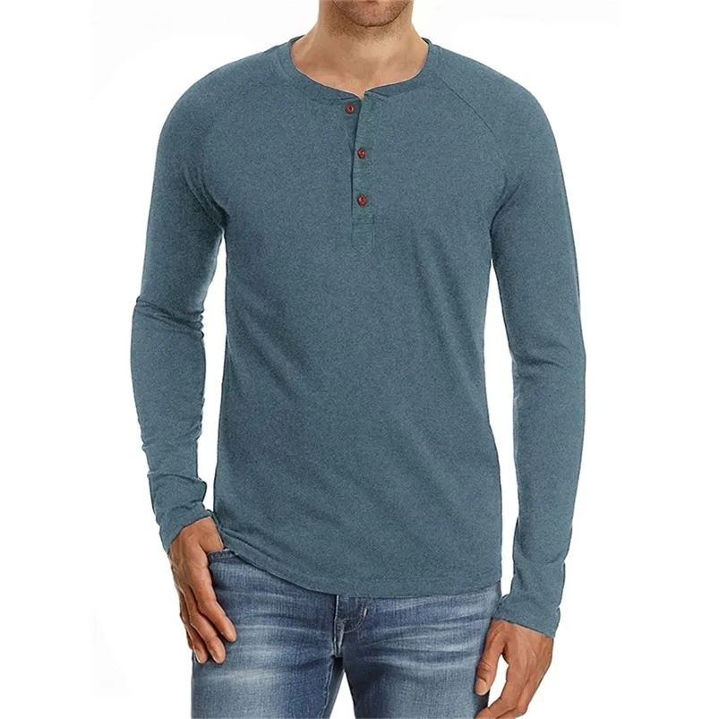 Мужская футболка для футболок для бренда качество хлопковая футболка для мужчин Henry Neck Design Slim Fit Solid T Roomts мужские топы футболка с длинным рукавом для мужчин 220905
