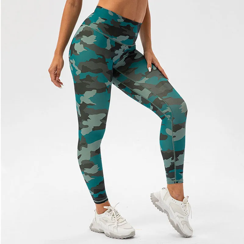 Camouflage yoga pants for women`s high waist hip lift outfit fitness pants thin summer nude sports leggings VELAFEEL