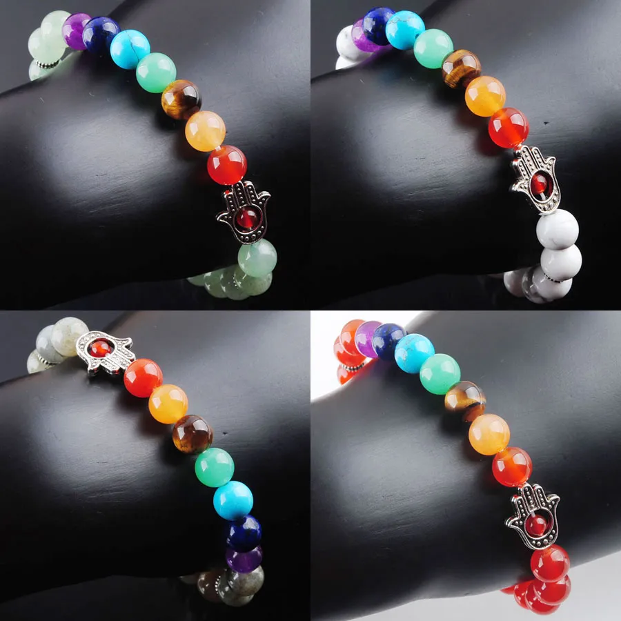 Natural LaBradoirte Palm Strands Armband 7 Chakra Energy Gem Stone Women Pärled Stretch Bangle Gift Jewelry BK328