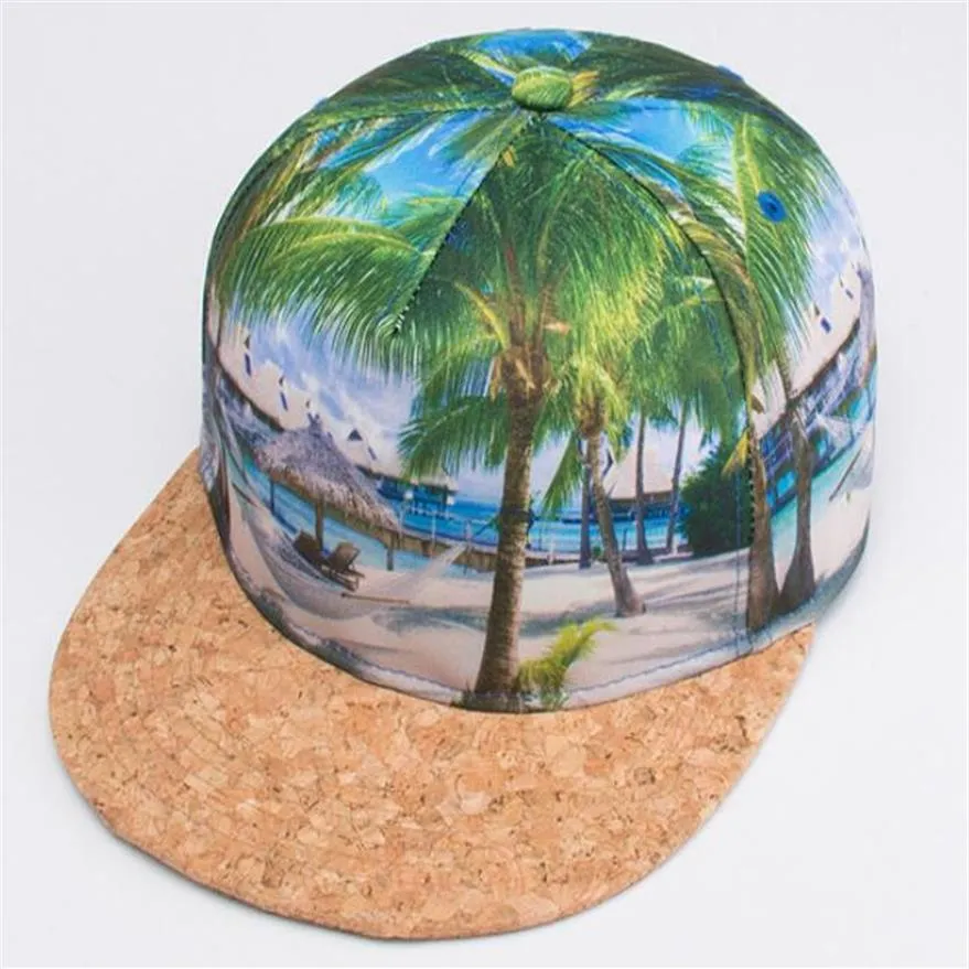 3D نقل الحرارة Snapback Caps Hip-Hop Cap 3D Thermal Transfer Printing Digital Palm Baseball Cap Summer Beach Snabpack Drop 236G