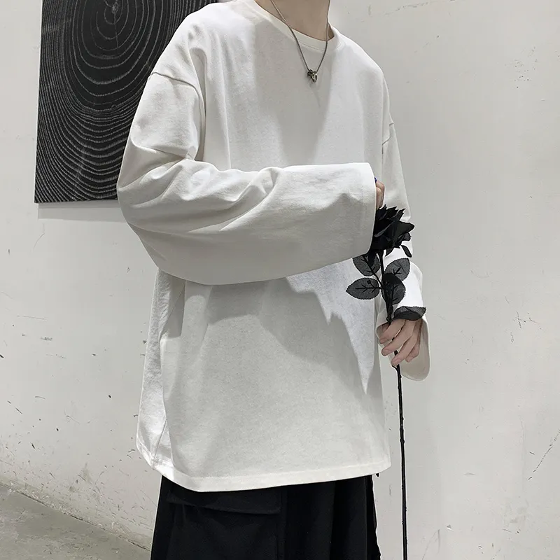 T shirt da uomo Felpe larghe Uomo T shirt solida Neutro Streetwear Moda Donna Abbigliamento coreano Pullover in cotone T shirt manica lunga Uomo