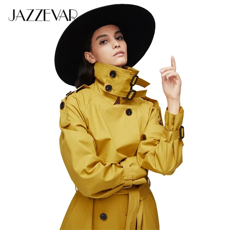 Casacos de trincheira feminina Jazazevar Chegada Autumn Top Trench Coat Women Women Basted Long Outer;