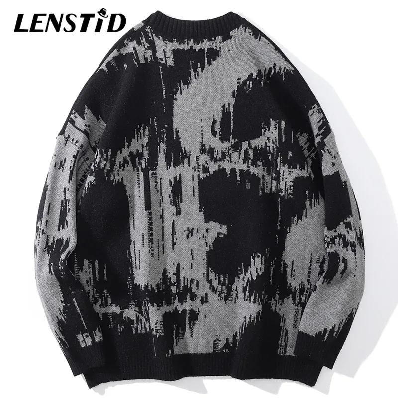 LENSTID Mens Hip Hop Knitted Sweater - Embroidered Streetwear