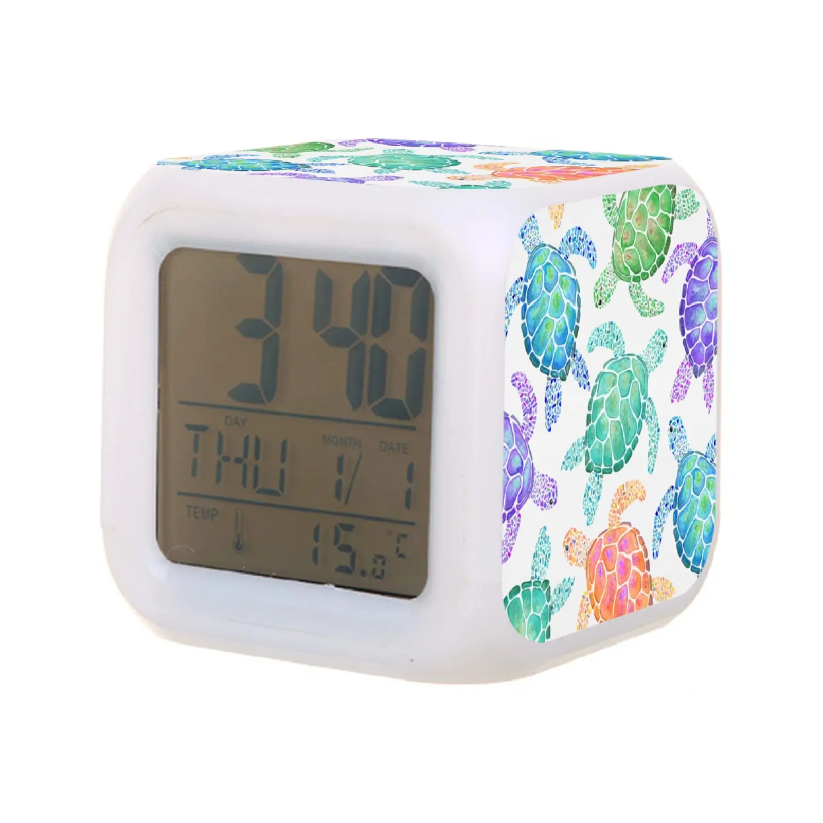 Bureau Table Horloges Enfants Réveil Tortue De Mer Couleur Numérique Avec Fonction Thermomètre 7 Couleur Veilleuse Pour Garçons Filles Wome Mjbag Amffl