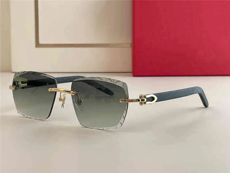 Nouveau design de mode lunettes de soleil sans monture carré coupe lentille temples en bois style simple et populaire avec boîte