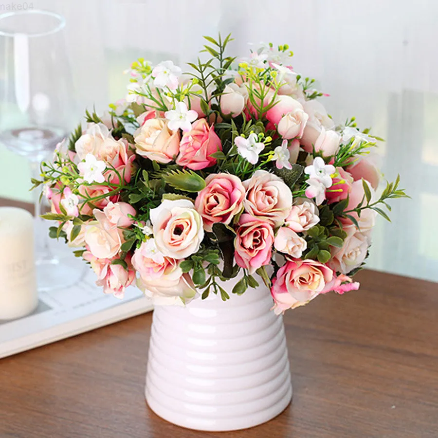 Faux blommor gr￶nare vitrosa f￤rgglada diy siden rose konstgjord blomma h￶gkvalitativa falska hortensia blommor f￶r hem tr￤dg￥rd br￶llop bord dekor j220906