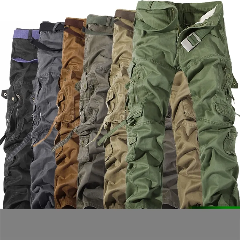 Pantalones de hombre pantalones tácticos militares hombres multipoceta de carga lavada de algodón suelto carga masculina para pantalones tamaño 2842 220906