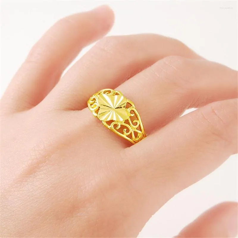 Cluster Rings 24k Pure Gold Wedding Finger Flower Ring Luxury Classic For Women Jewellery