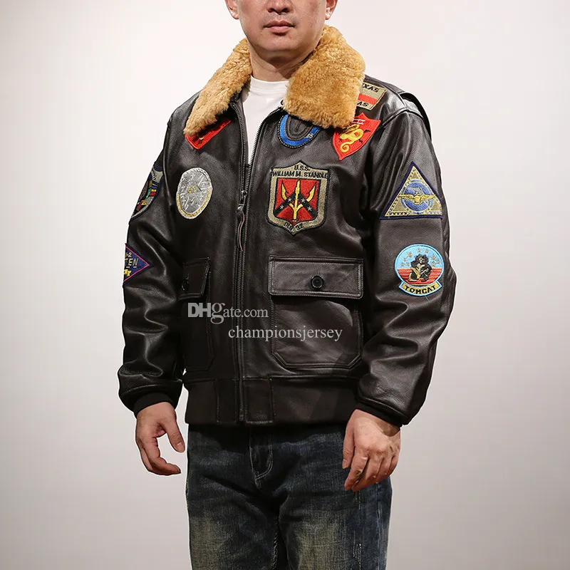 Top Gun 11 Standard Mens leather jackets G1 Air Force Flight Suit wool collar