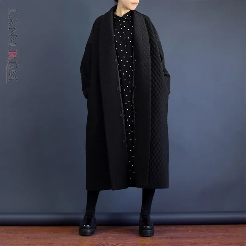 Casacos de trincheira feminina Lanmrem Jaqueta de alta qualidade europeia Mulheres de inverno superdimensionadas Black Blackbreak Black Long Trench Coat in Stock WTH12 220906