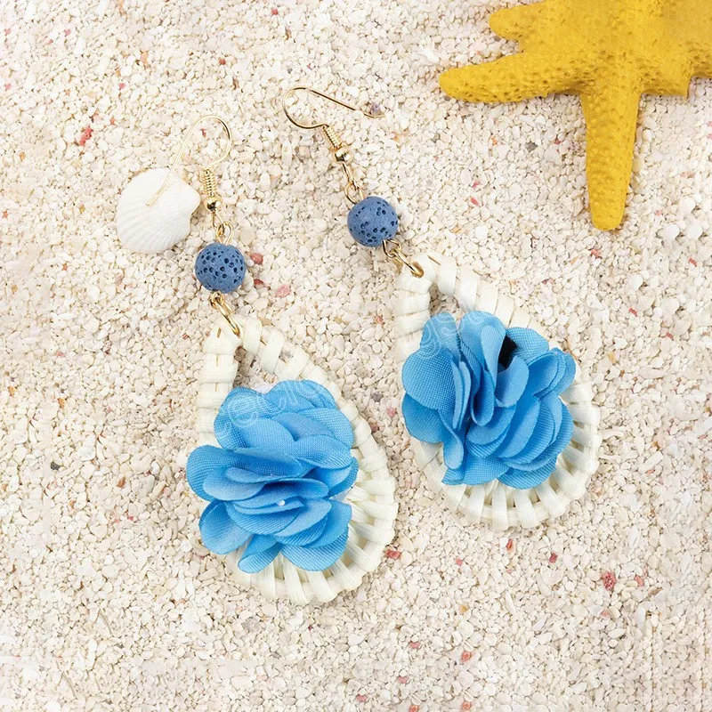 Bohemian Summer Beach Dangle Boucle D'oreille Vintage Goutte D'eau Tissu Fleur Boucles D'oreilles Brincos Partie Bijoux