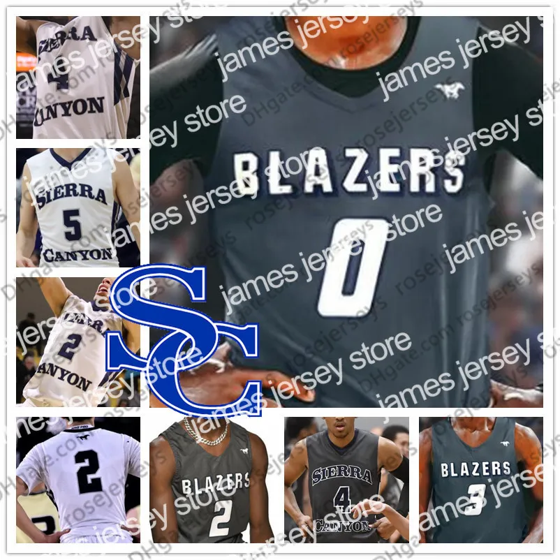 Vestuário de basquete universitário personalizado Sierra Canyon High School Basketball branco cinza 0 Bronny James 2 Zaire Wade 3 BJ Boston Jr. Trailblazers Men Youth Kid Jersey