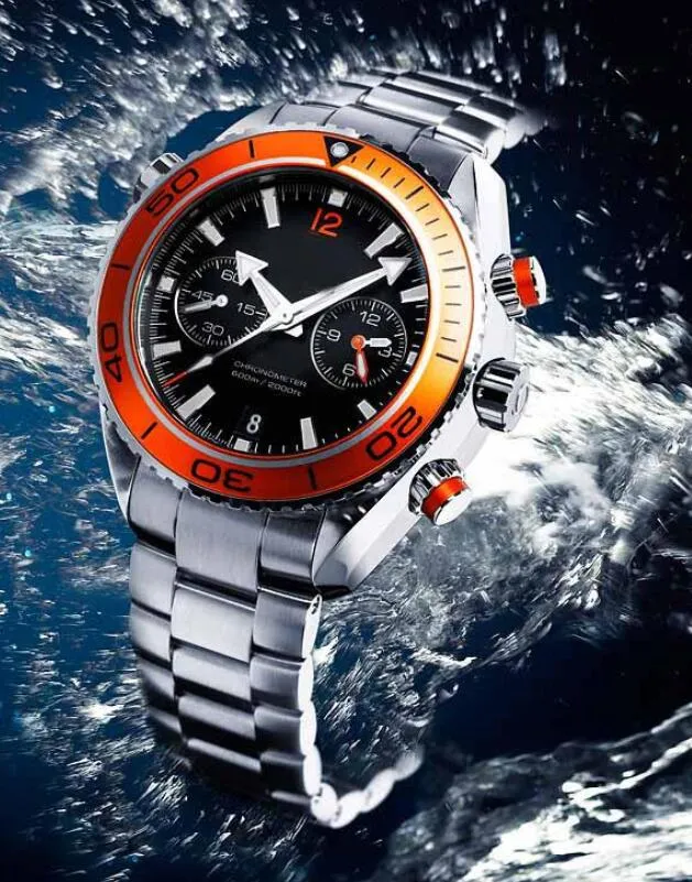 Ny Ocean Automatic Watch Mens Mechanical Sea Black Dial Orange Bezel Watches Stasinless Bucklet