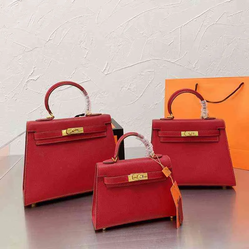 Women Bag Palm Grain Calf Leather Handbag High Quality Hardware Belt Purse With Silk Ribbon