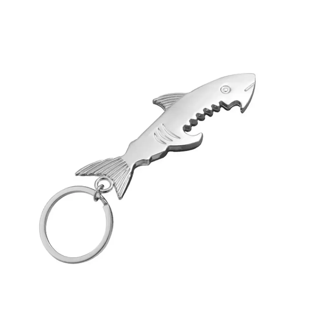 Nieuwe haaienflesopener Keychain -vormige zink legering bierfles openers vrouwen mannen sleutelring uniek creatief cadeau