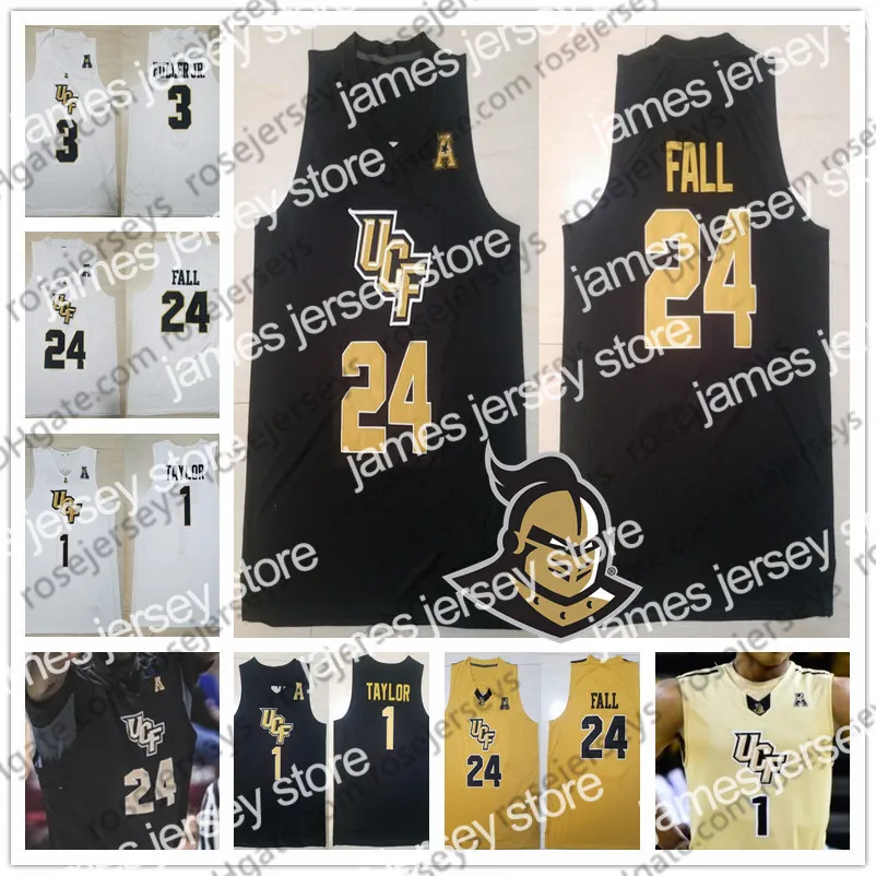 College Basketball Wears Custom UCF Knights College Basketball Any Name Number Gold White Black 1 BJ Taylor 24 Tacko Fall 3 Dre Fuller Jr. 2019 Jersey