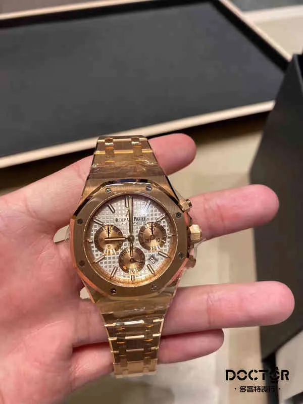 Luxe Heren Mechanisch Horloge Roya1 0ak Serie 26315or Wit Gezicht Gold Eye Rose 38mm Zwitserse Horloges Merk Horloge