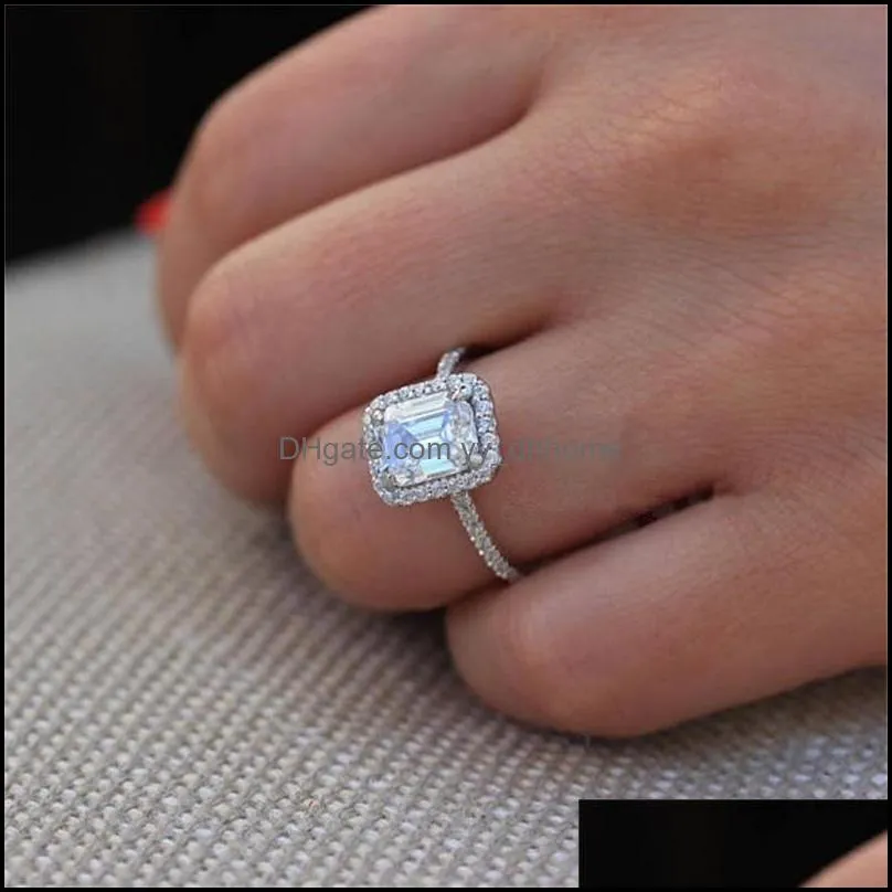 Anillos de boda Tamaño 5-10 Joyería de lujo brillante 100% real 925 Sterling Sier Corte esmeralda Topacio blanco Cz Diamante Piedras preciosas Pr Yydhhome Dhjah