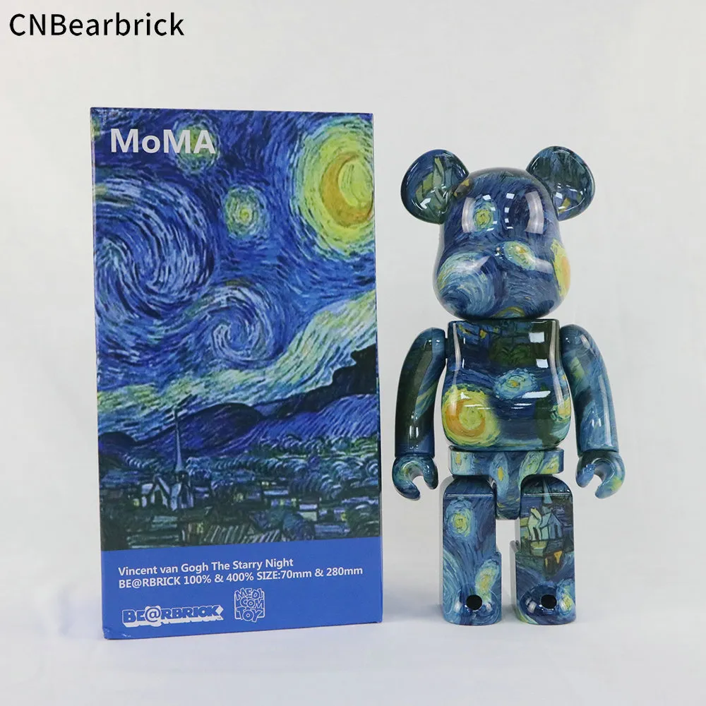 새로운 400% Bearbrick Action 장난감 그림 Vincent van Gogh The Starry Night 28cm 인형 Medicom 장난감 Vinly Doll in Retail Box