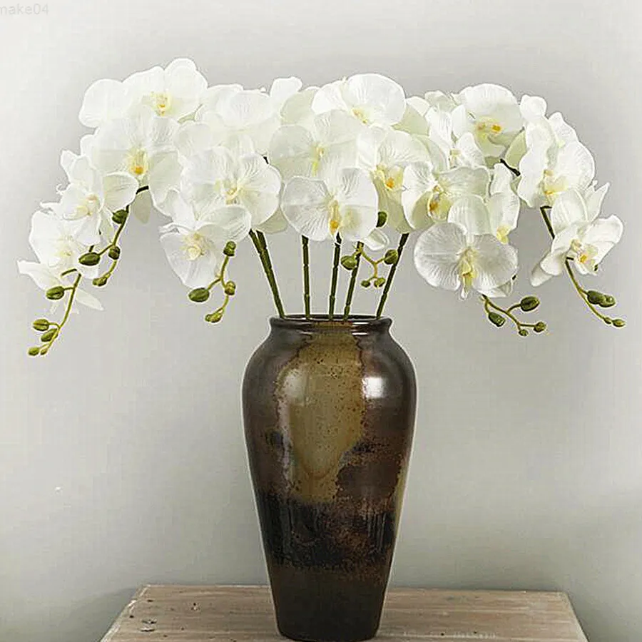 Faux Floral Greenery Künstliche Seide weiße Orchideenblüten Hochwertige Schmetterlingsmotte Phalaenopsis Falsche Blume für Hochzeit Home Festival Dekoration J220906