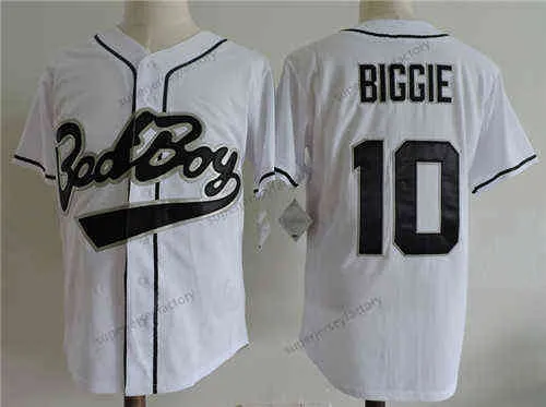 Baseball New Biggie Smalls 10 Bad Boy Maglia da baseball nera bianca Cheap Badboy Biggie Smalls Maglie 100% cucita S-3XL veloce