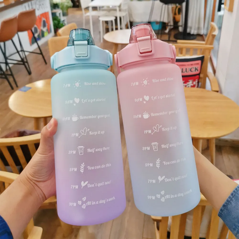 2 Liter Water Bottle with Straw Female Jug Girls Portable Travel bottles  Fitnes