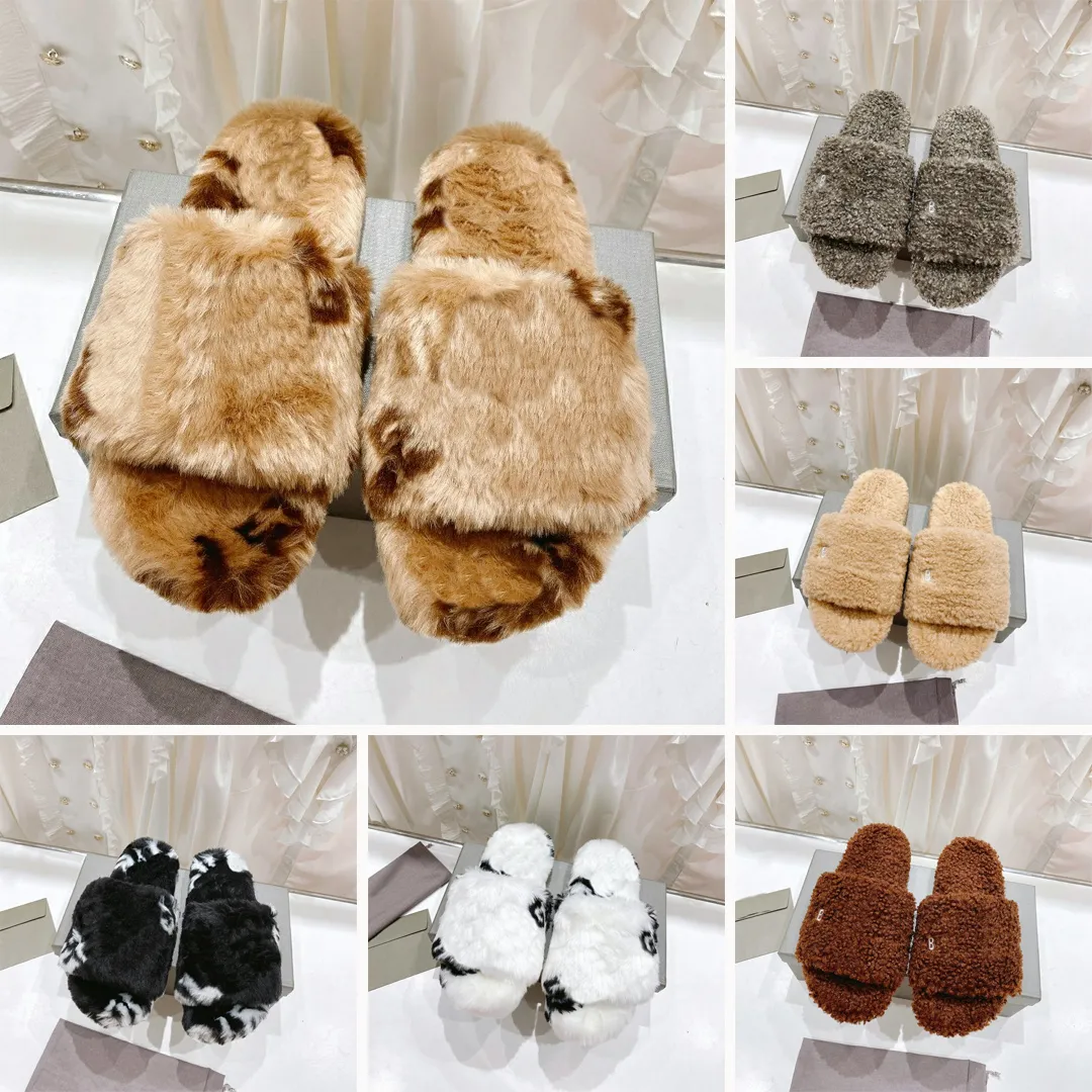 Designer-Fell-Slide, pelzige Slide-Sandale, Damen-Slipper, weicher Komfort, süße warme Dame, Luxus-Woll-Slides, Plattform, Winter-Pantoletten, Lammfell, Buchstabengröße 35–40