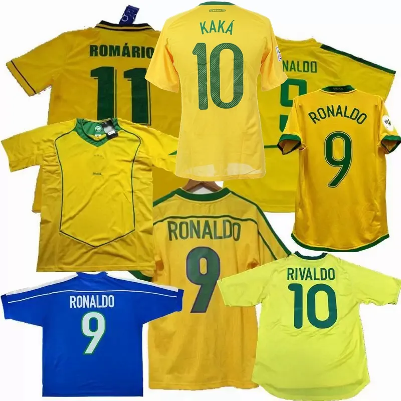 Retro klassische PELE Fußballtrikots BRASILIEN 1957 1960 1970 1991 92 93 94 98 2002 2004 2006 2010 RIVALDO RONALDINHO R.CARLOS KAKA Fußballtrikots