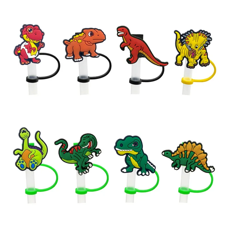 Silicone Straws Cap Halloween Style Dinosaur Straw Topper Drinking Dust Cap Splash Proof Plugs Cover Creative Cup Decorations