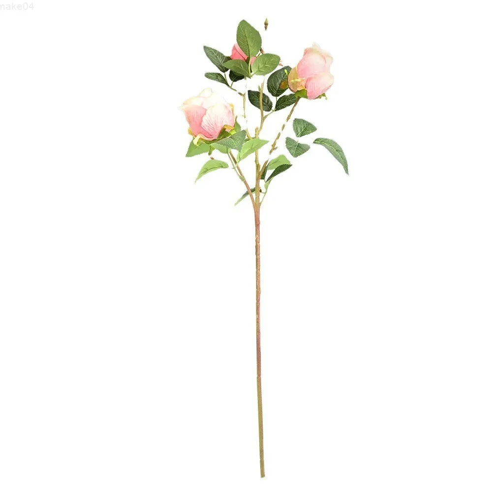 Faux Floral Greenery Symulacja 3 francuska róża fałszywa symulacja kwiatowa głowica róża dekoracja ślubna bukiet europejski bukiet J220906