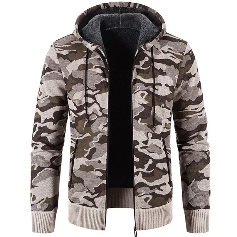 Cardigan camuflagem de camuflagem de malha masculino