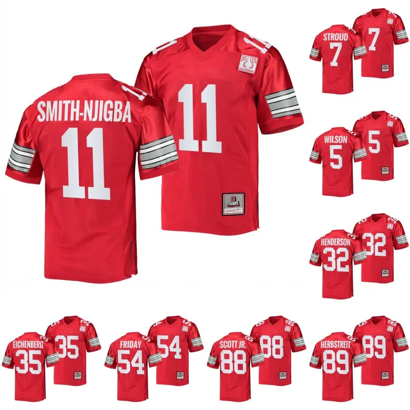 JAXON SMITH-NJIGBA FOTBALL JERSEY 2022 100-årsjubileum Jersey C.J. Stroud Gee Scott Jr. Zak Herbstreit Kamryn Babb Chris Olave Taron