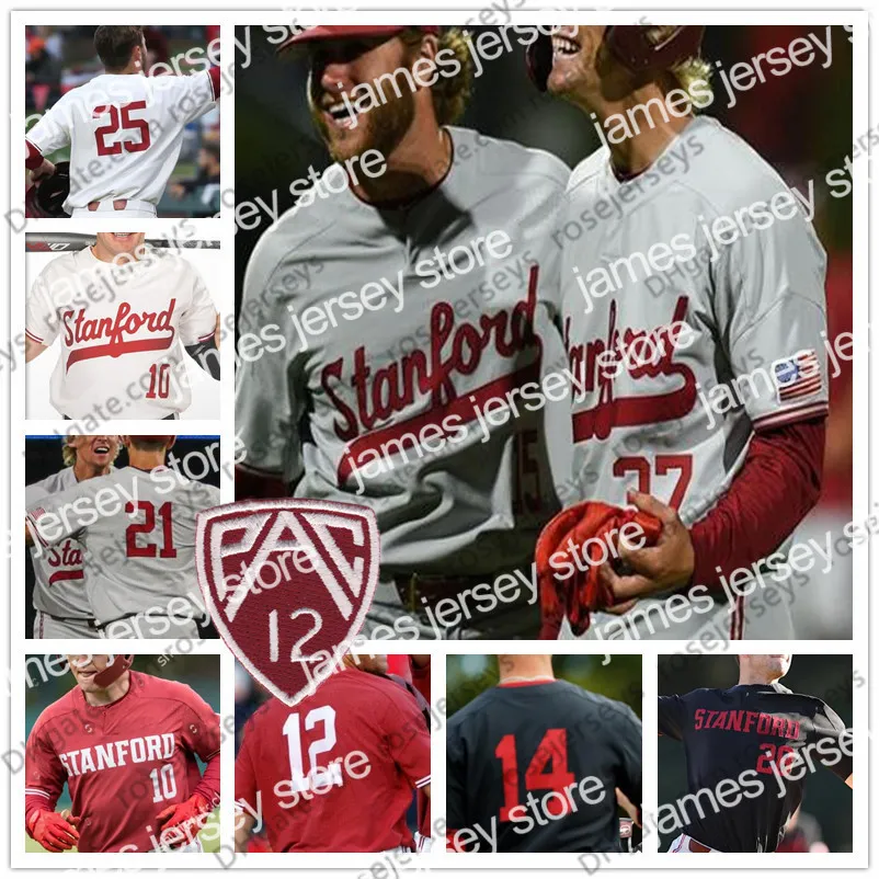 الكلية البيسبول ترتدي NCAA Stanford Cardinal #4 Jed Lowrie 7 John Elway 25 Mike Mussina White Red Gray Black 2019 Vintage Baseball Jersey 4XL