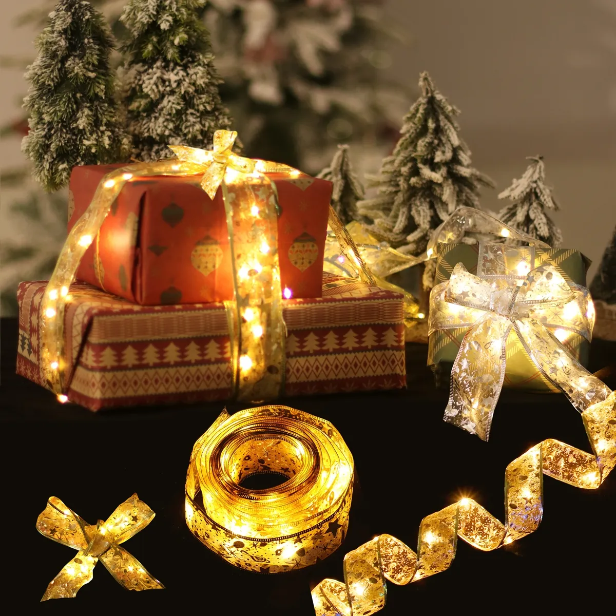 Ribbon Fairy Light Christmas Decoration Christmas Tree Ornamentos para casa 2022 BOWS LUZES DE CANTA NAVIDAD NATAL Ano Novo 2023