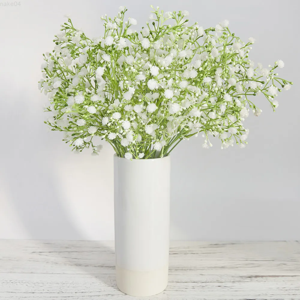 Faux Floral Verdure 5 Branche En Plastique Fleurs Artificielles Bouquet Blanc Gypsophile DIY Mariage Maison Balcon Décoration Extérieure Babysbreath Faux Fleur J220906