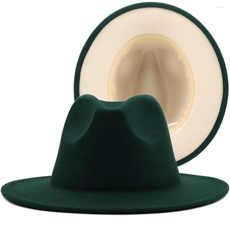 Berretti 2022 Cappelli Fedora semplici bicolore per uomo Cappello in feltro con fondo beige verde Perfomance Jazz Bowler 56-58CM
