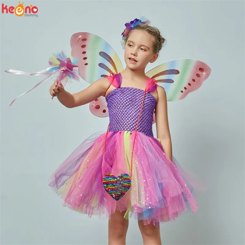 Robes de fille Filles Papillon Fée Fantaisie Tutu Robe Ailes Costume Enfants Princesse Fête D'anniversaire Halloween Cosplay Enfants Printemps Tulle Robe 220905